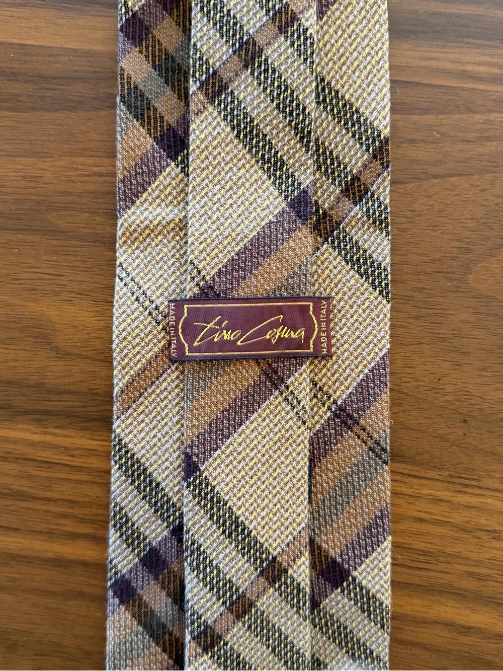 Men's Plaid Wool Tie in Beige and Brown